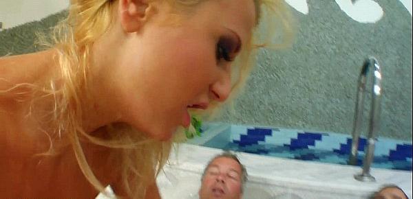  Myra Lyon sucking with facial end group of guys in scene from Cum For Cover
